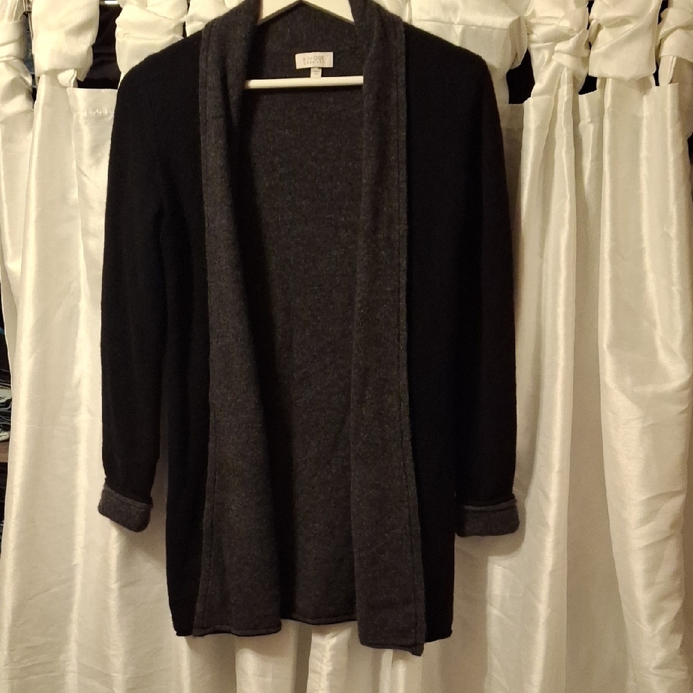 Kinross Black and Gray Open Cardigan 100% cashmere XS